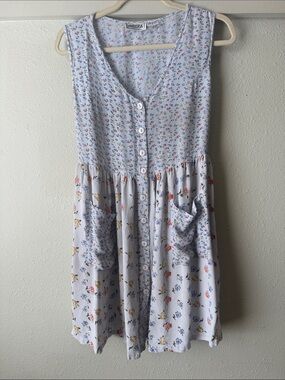 Vintage Indira floral 100% rayon sleeveless mini dress with pockets